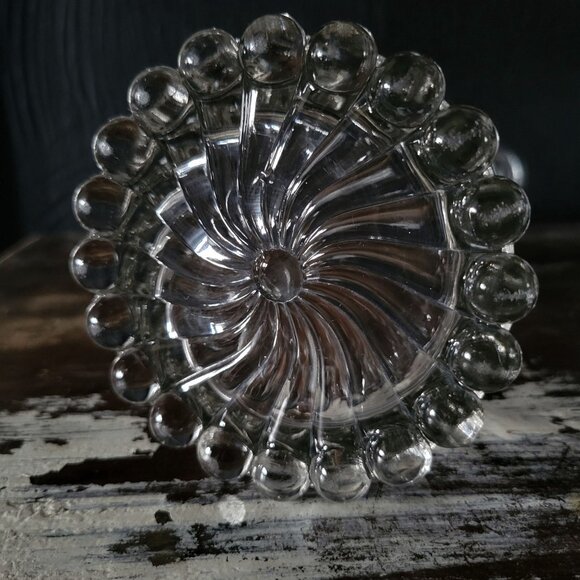 Antique Liberty Glass Co Swirl & Ball Heavy Glass Pitcher Beaded Bottom - Picture 6 of 7